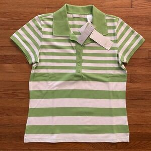 Lizgolf Polo Shirt Womens Medium Green White Stripe Performance Stretch